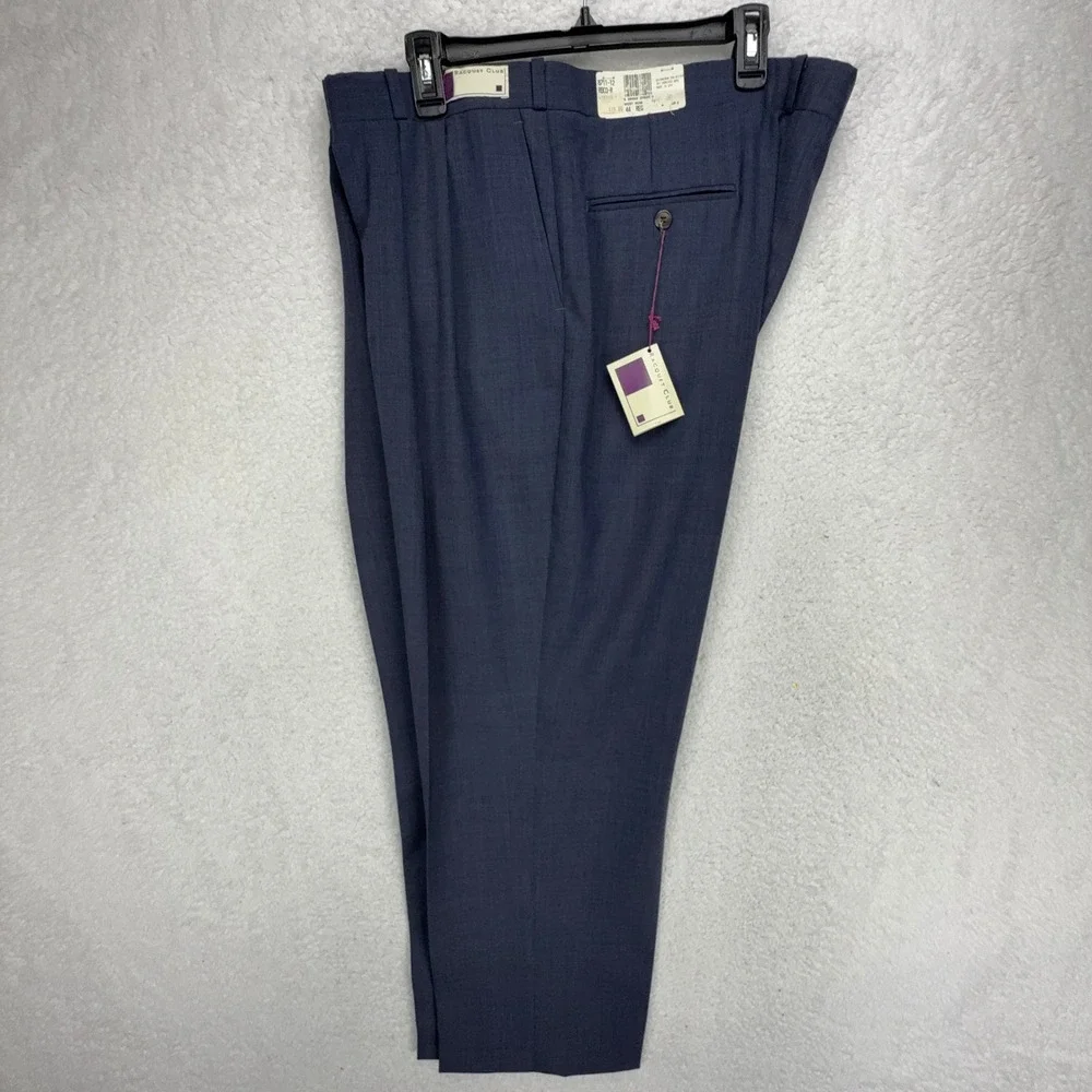 Racquet Club Mens Blue Pleated‎ Dress Pants 44x30 Wool Blend USA Made 8711-12